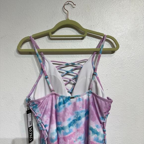 XOXO Pink Tie Dye One-Piece Plunge Swimsuit Sz XL NWT - Picture 8 of 11